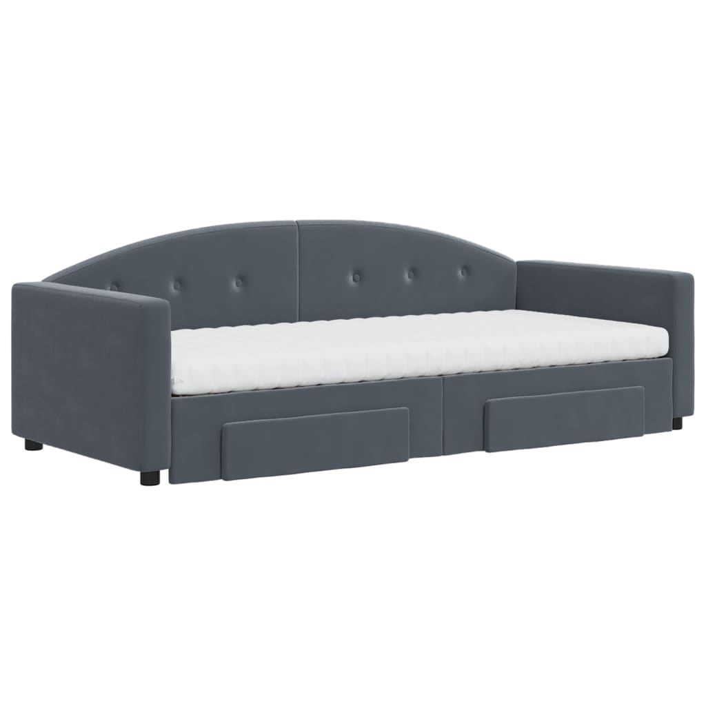 Divano Letto Estraibile Cassetti Grigio Scuro 90x190cm Velluto