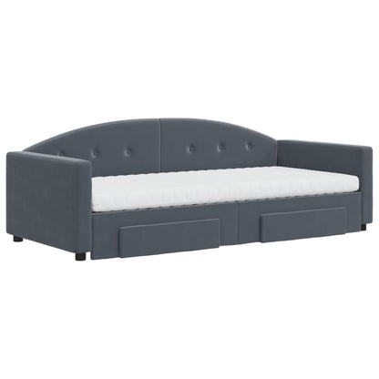 Divano Letto Estraibile Cassetti Grigio Scuro 90x190cm Velluto