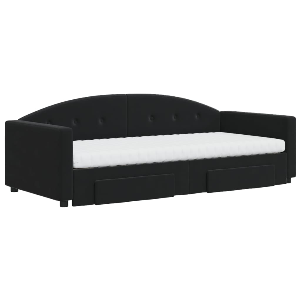 Divano Letto Estraibile con Cassetti Nero 90x190 cm in Velluto