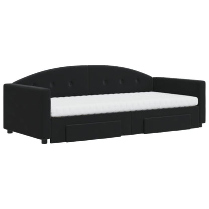 Divano Letto Estraibile con Cassetti Nero 90x190 cm in Velluto