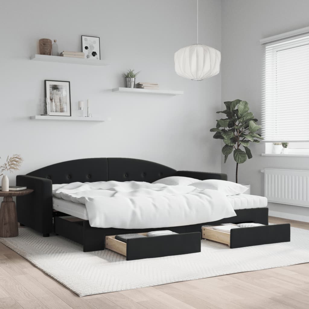 Divano Letto Estraibile con Cassetti Nero 90x190 cm in Velluto