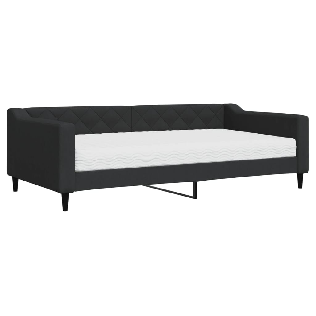 Divano Letto con Materasso Nero 100x200 cm in Tessuto