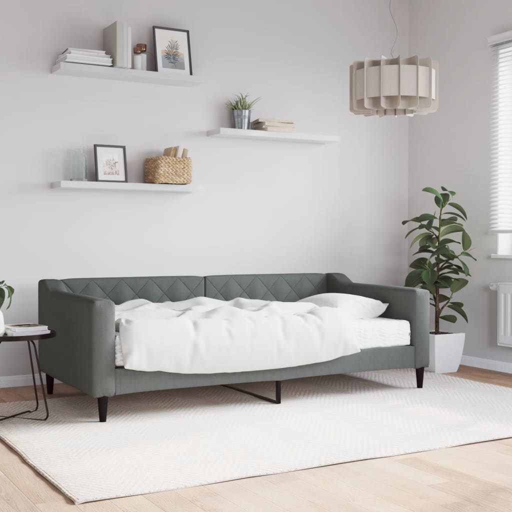Divano Letto con Materasso Grigio Scuro 90x190 cm in Tessuto