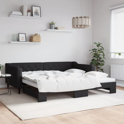 Divano Letto con Letto Estraibile Nero 100x200 cm in Tessuto