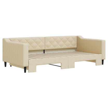 Divano Letto con Letto Estraibile Crema 100x200 cm in Tessuto