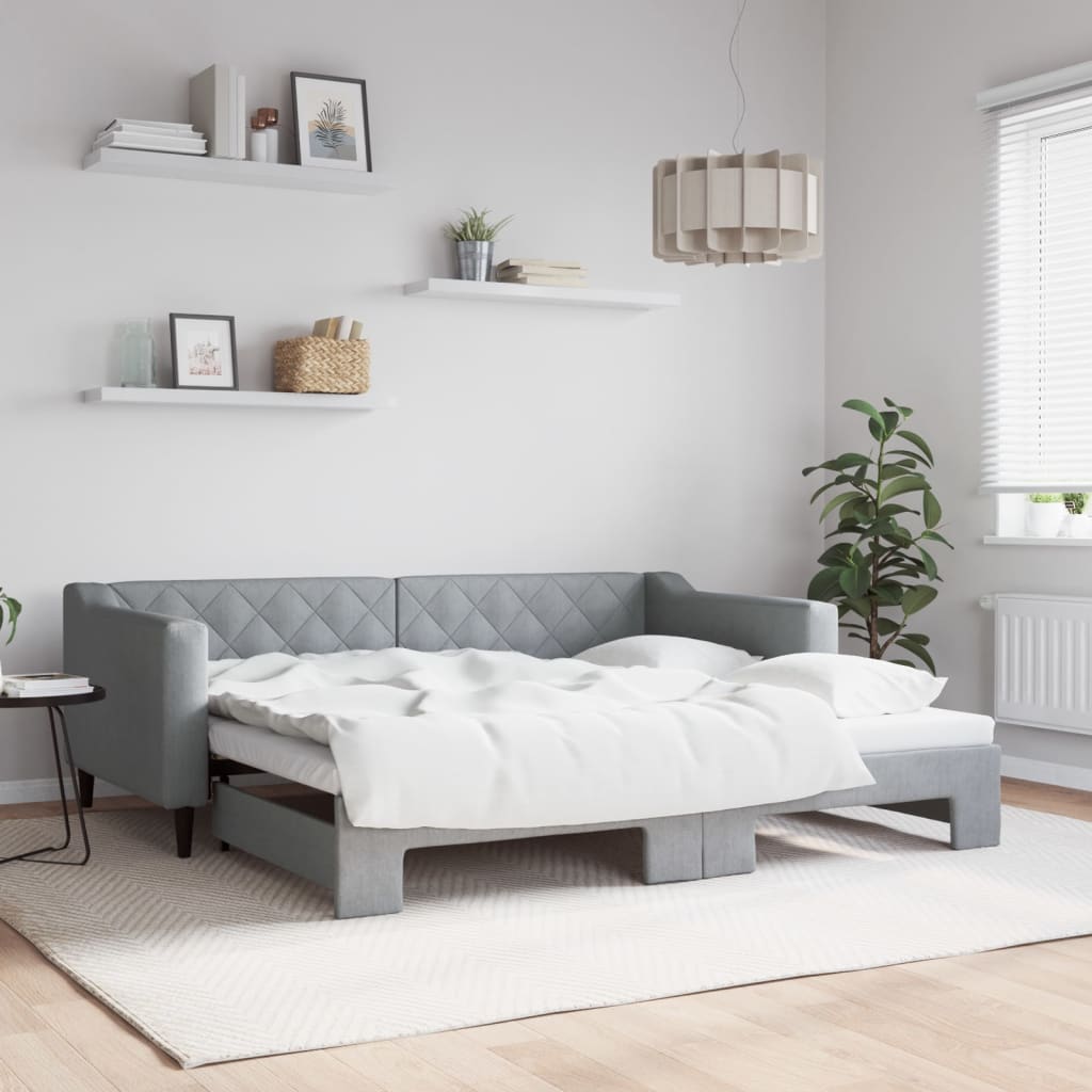 Divano Letto con Letto Estraibile Grigio Chiaro 90x190 Tessuto
