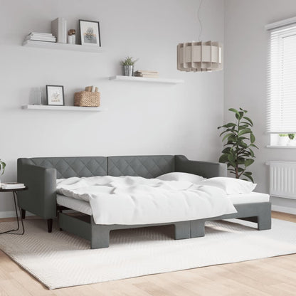 Divano Letto con Letto Estraibile Grigio Scuro 90x190cm Tessuto