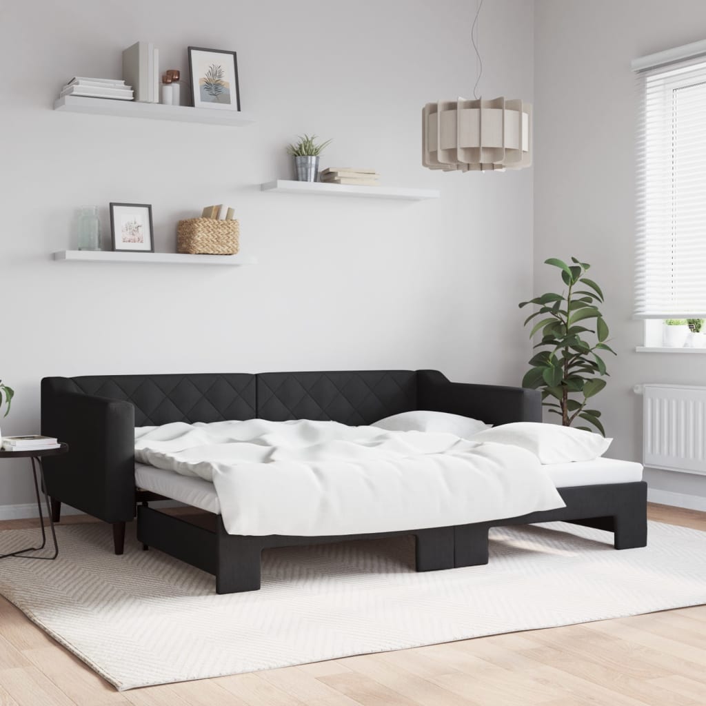 Divano Letto con Letto Estraibile Nero 90x190 cm in Tessuto