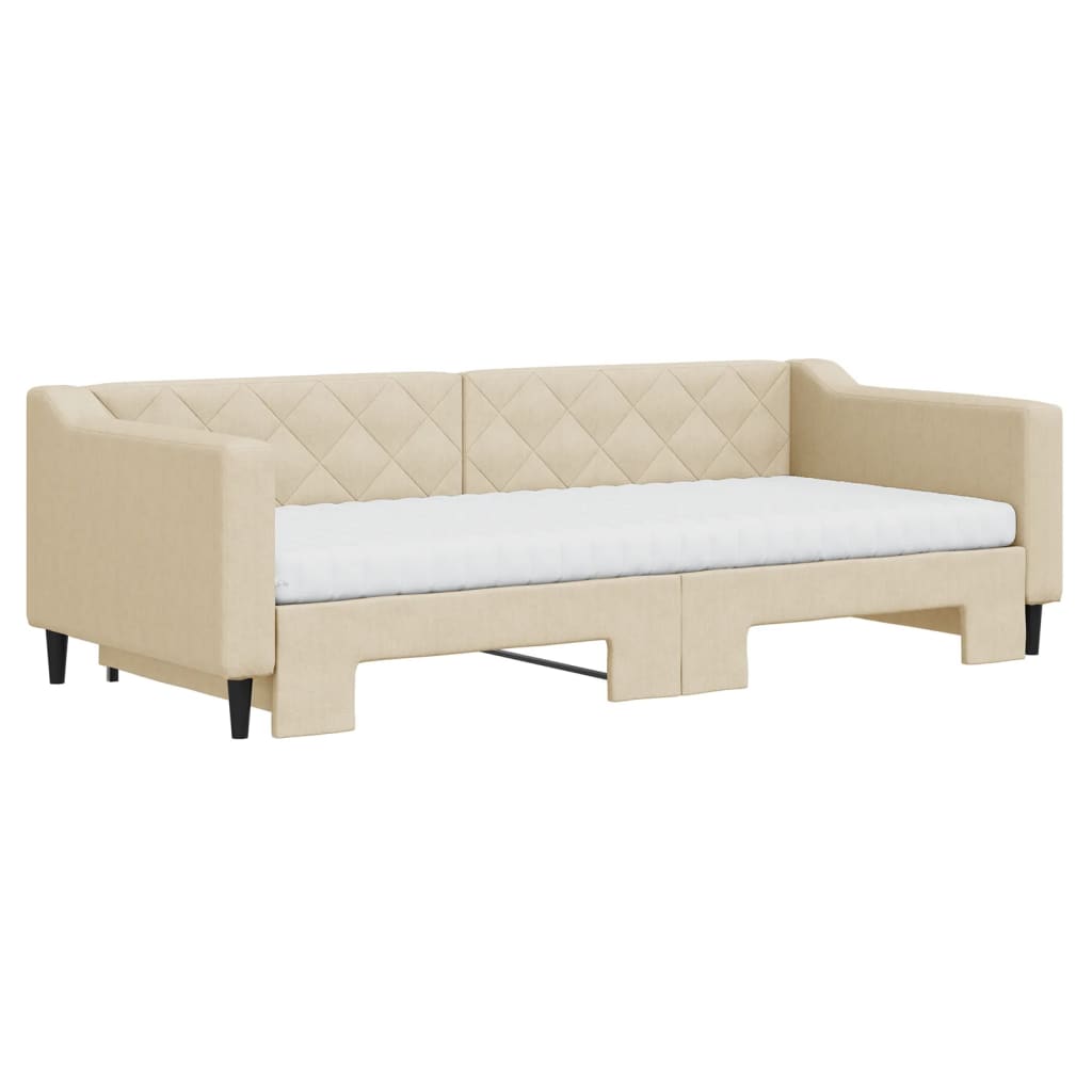 Divano Letto Estraibile con Materassi Crema 90x200 cm Tessuto