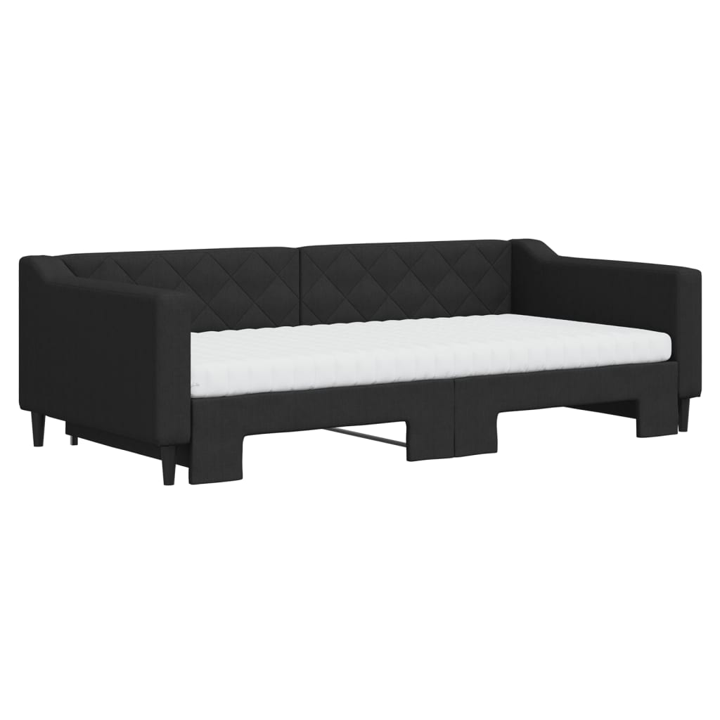 Divano Letto Estraibile con Materassi Nero 100x200 cm Tessuto