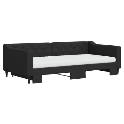 Divano Letto Estraibile con Materassi Nero 100x200 cm Tessuto