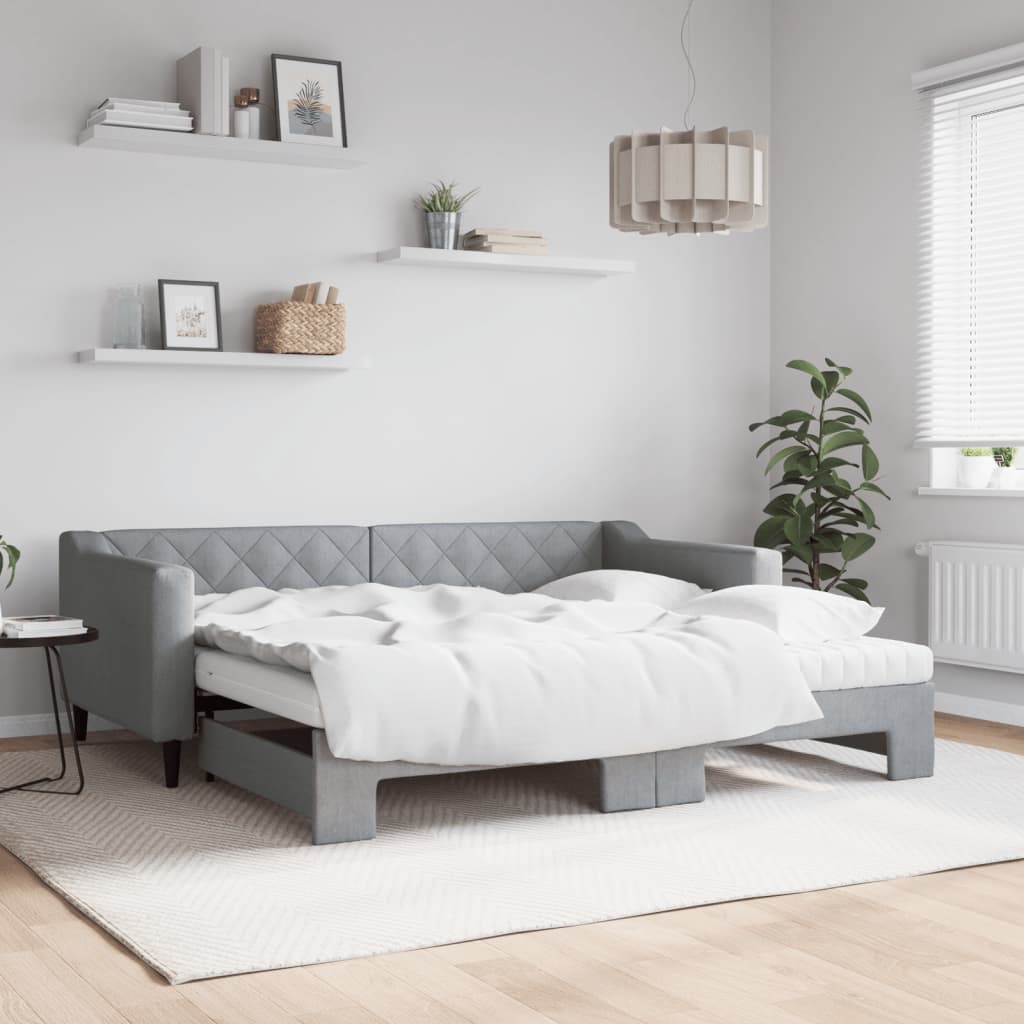 Divano Letto Estraibile Materassi Grigio Chiaro 90x190 Tessuto