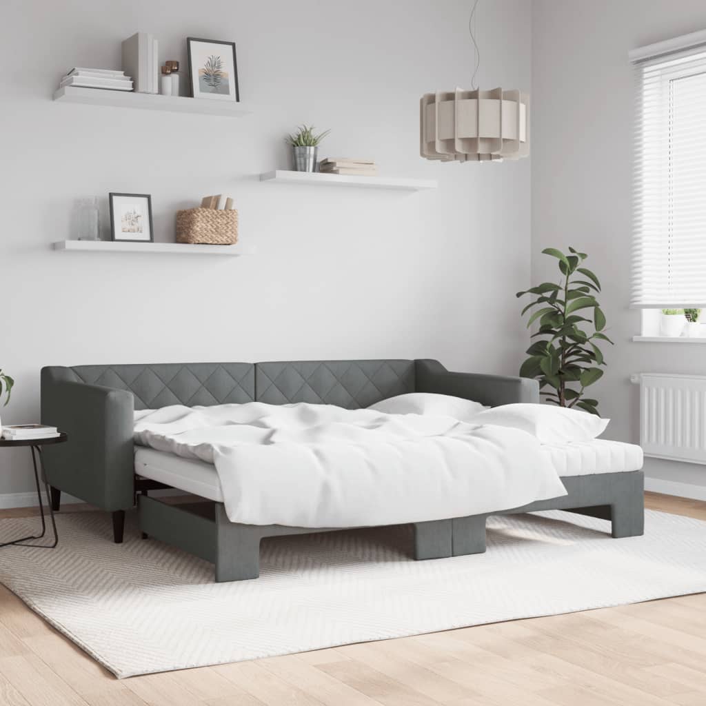Divano Letto Estraibile Materassi Grigio Scuro 90x190cm Tessuto