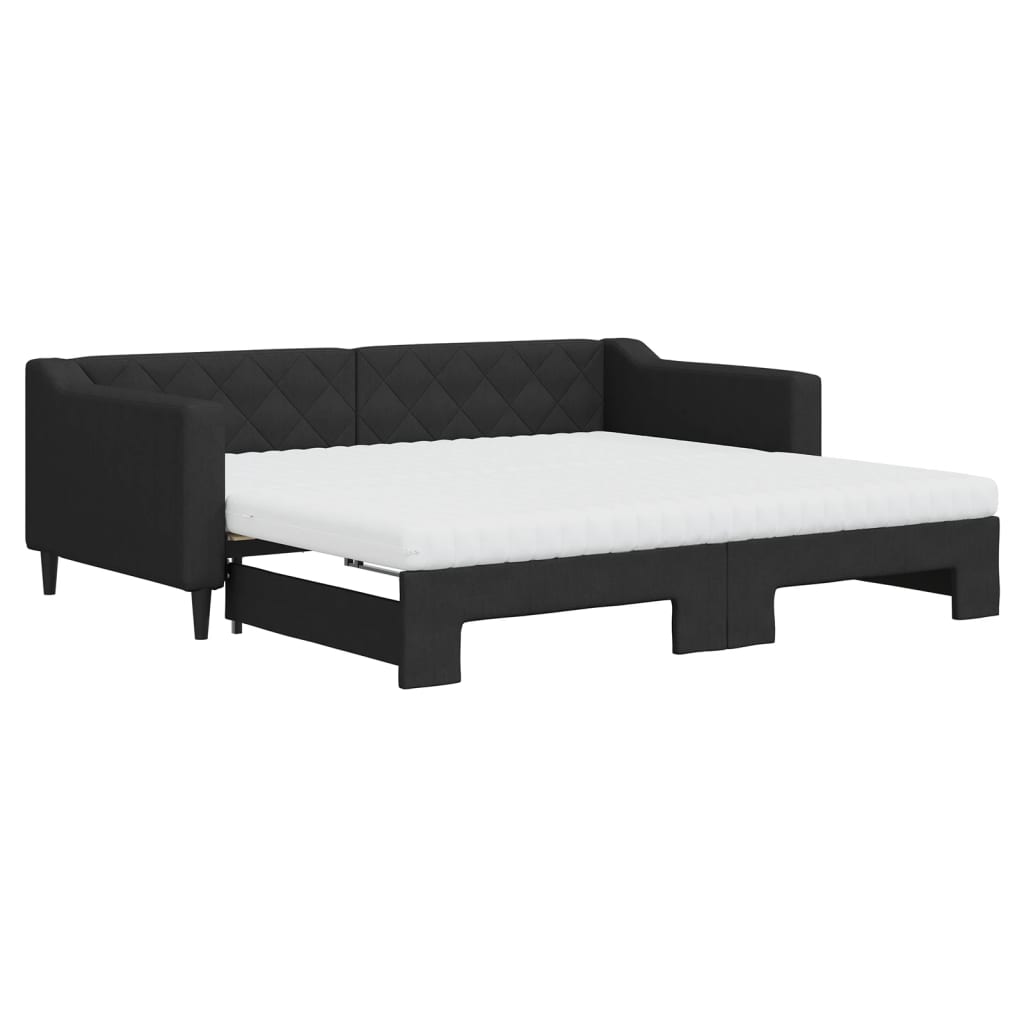 Divano Letto Estraibile con Materassi Nero 90x190 cm in Tessuto