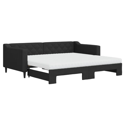 Divano Letto Estraibile con Materassi Nero 90x190 cm in Tessuto