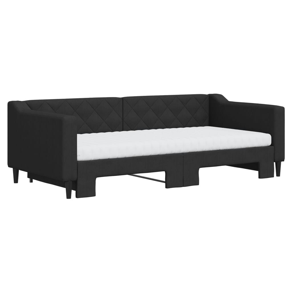 Divano Letto Estraibile con Materassi Nero 90x190 cm in Tessuto
