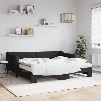 Divano Letto Estraibile con Materassi Nero 90x190 cm in Tessuto