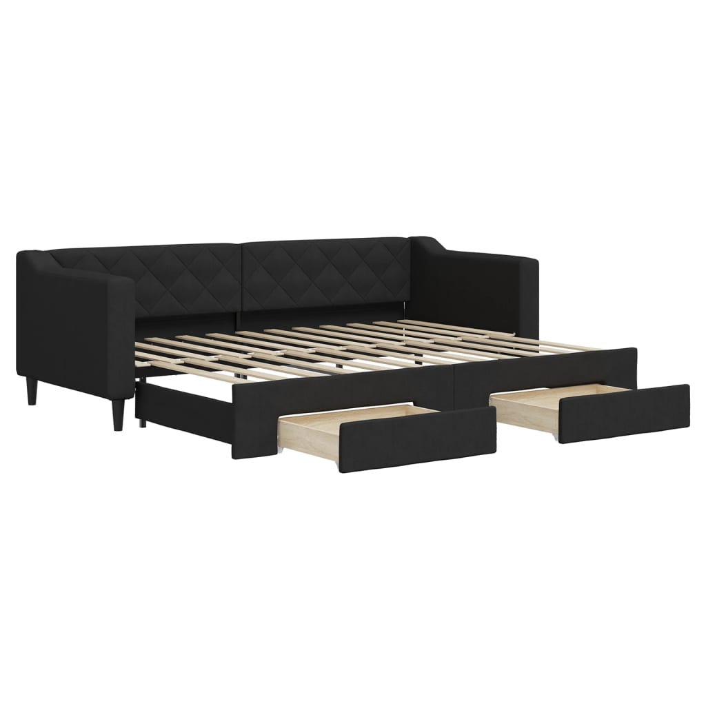 Divano Letto Estraibile con Cassetti Nero 80x200 cm in Tessuto
