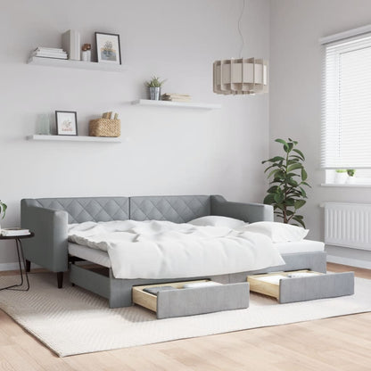 Divano Letto Estraibile Cassetti Grigio Chiaro 90x190cm Tessuto