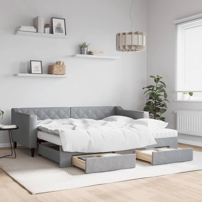 Divano Letto Estraibile Cassetti Grigio Chiaro 90x190cm Tessuto