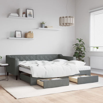 Divano Letto Estraibile Cassetti Grigio Scuro 90x190cm Tessuto