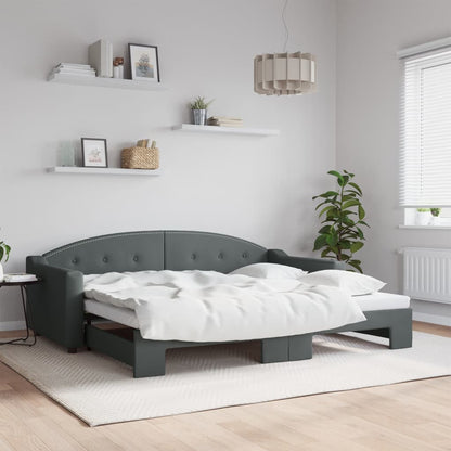 Divano Letto con Letto Estraibile Grigio Scuro 90x200cm Tessuto
