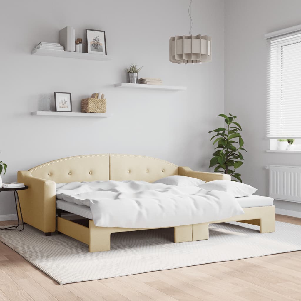 Divano Letto con Letto Estraibile Crema 90x200 cm in Tessuto