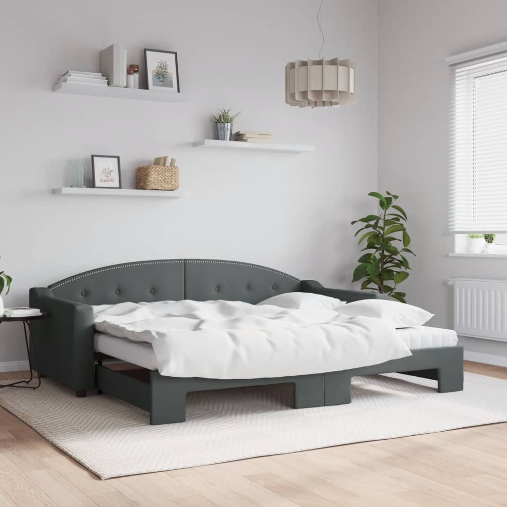 Divano Letto Estraibile Materassi Grigio Scuro 90x200cm Tessuto