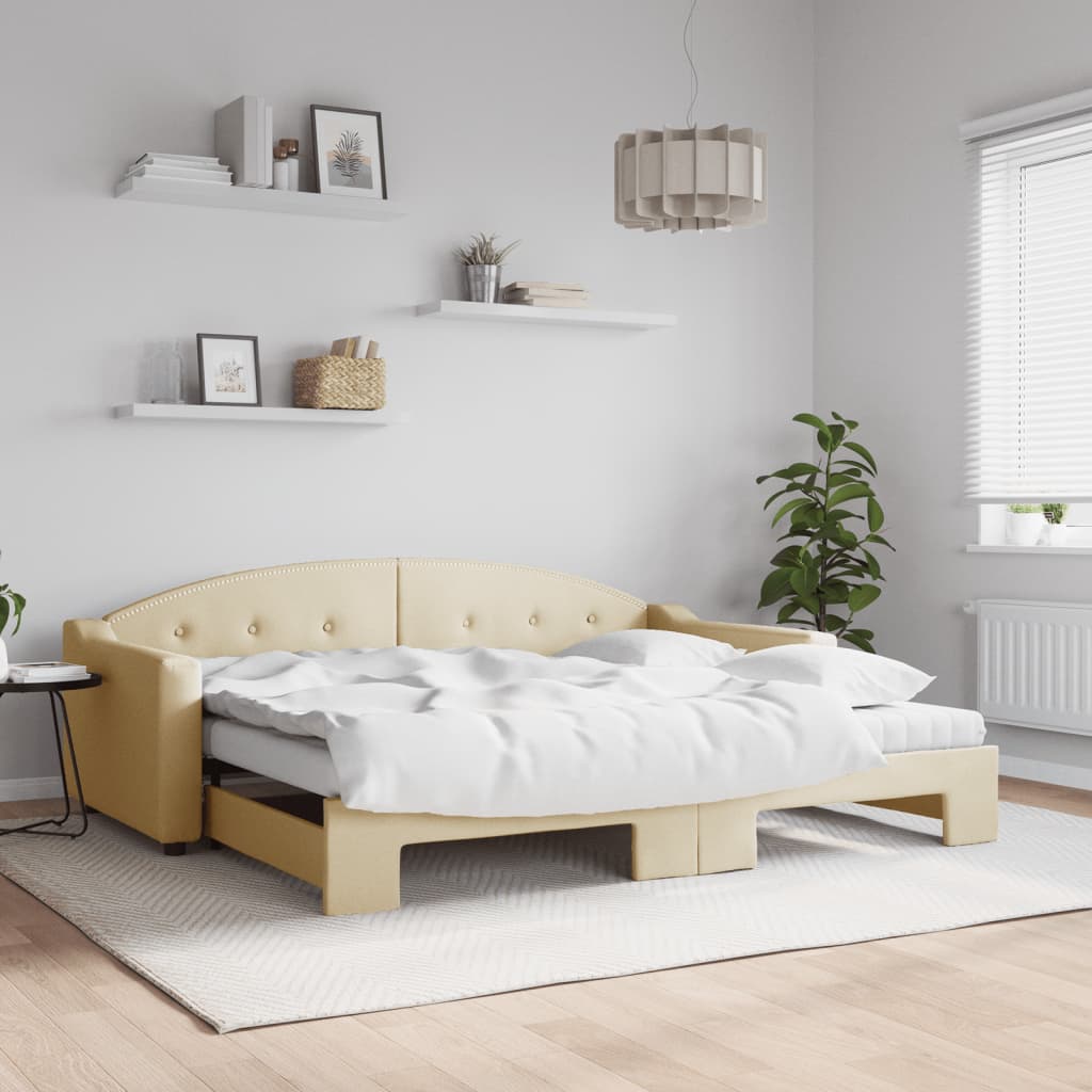 Divano Letto Estraibile con Materassi Crema 90x200 cm Tessuto