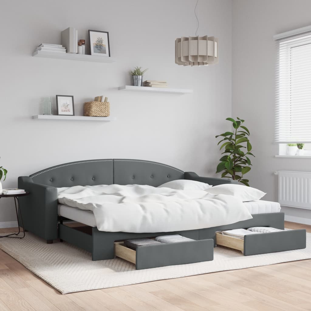 Divano Letto Estraibile Cassetti Grigio Scuro 90x200cm Tessuto