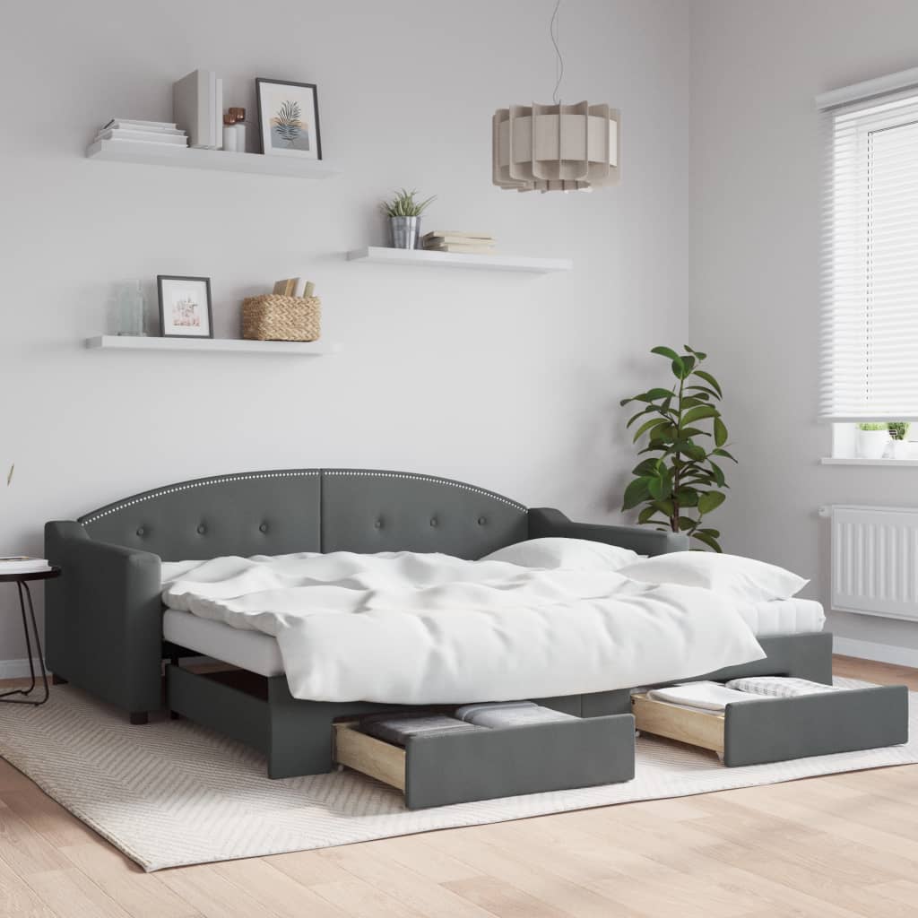Divano Letto Estraibile Cassetti Grigio Scuro 90x190cm Tessuto