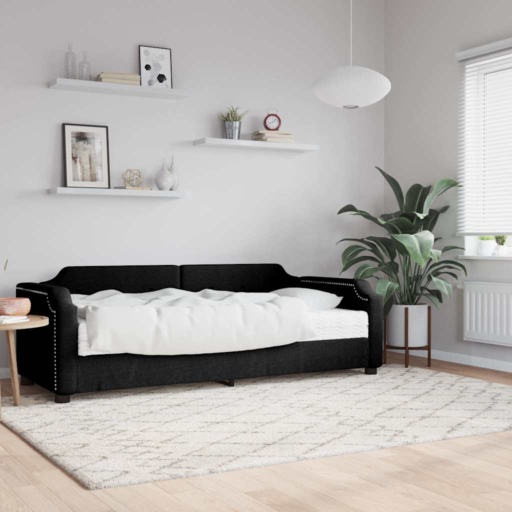 Divano Letto con Materasso Nero 80x200 cm in Tessuto