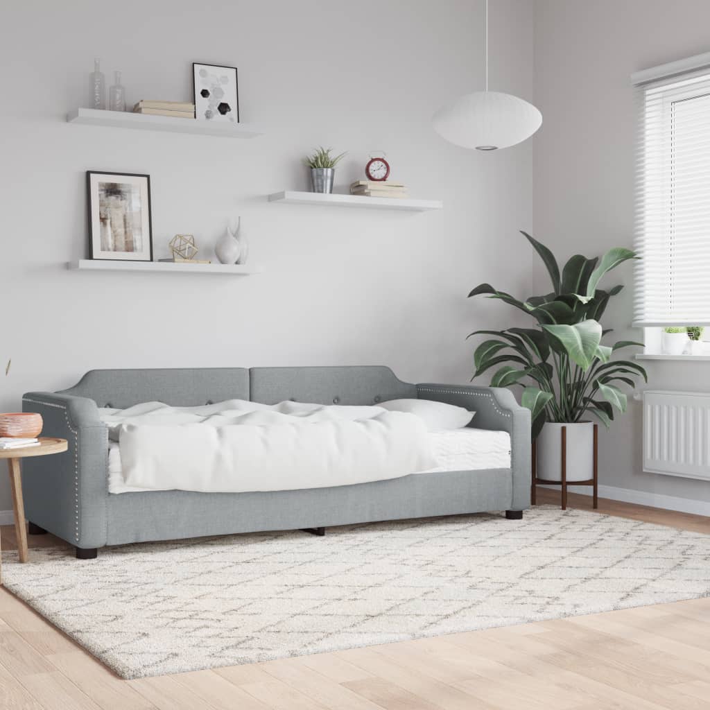 Divano Letto con Materasso Grigio Chiaro 100x200 cm in Tessuto
