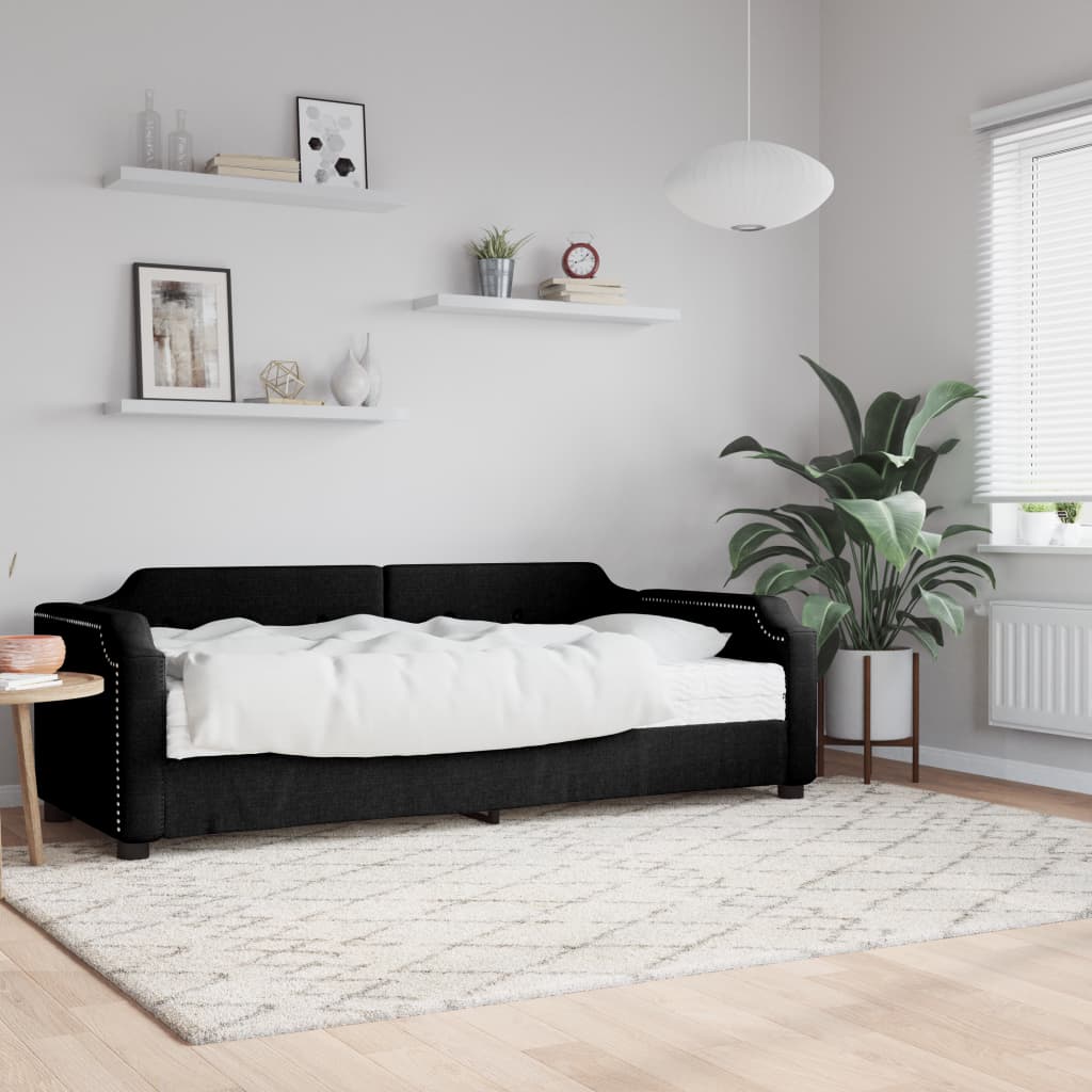 Divano Letto con Materasso Nero 100x200 cm in Tessuto