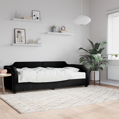 Divano Letto con Materasso Nero 100x200 cm in Tessuto