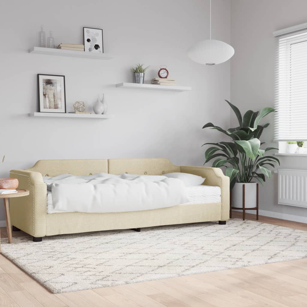 Divano Letto con Materasso Crema 100x200 cm in Tessuto