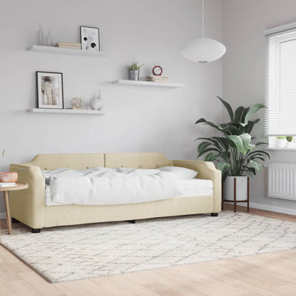 Divano Letto con Materasso Crema 100x200 cm in Tessuto