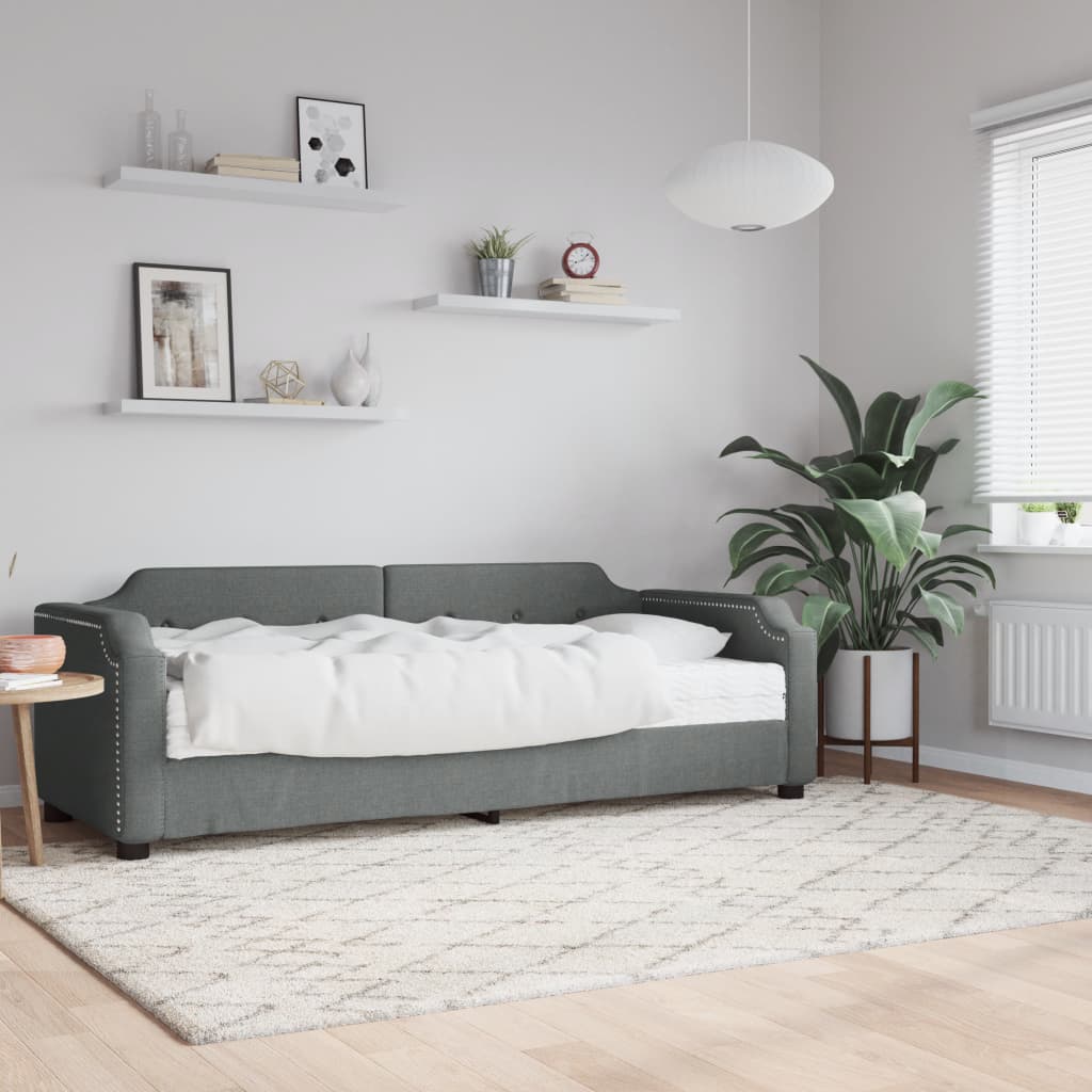 Divano Letto con Materasso Grigio Scuro 90x190 cm in Tessuto