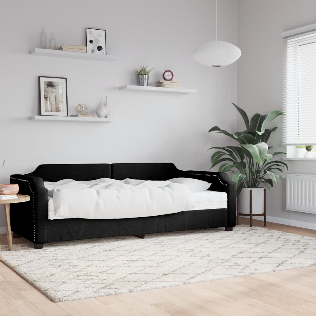 Divano Letto con Materasso Nero 90x190 cm in Tessuto