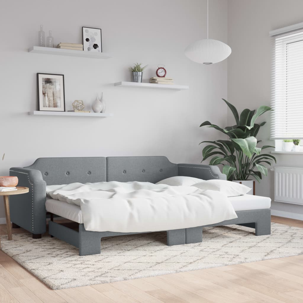 Divano Letto con Letto Estraibile Grigio Chiaro 100x200 Tessuto