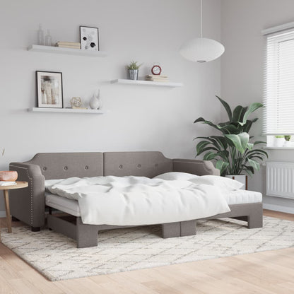 Divano Letto Estraibile con Materassi Tortora 100x200cm Tessuto