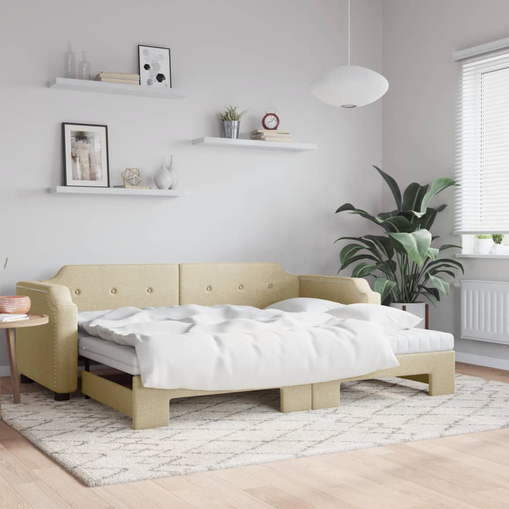 Divano Letto Estraibile con Materassi Crema 100x200 cm Tessuto
