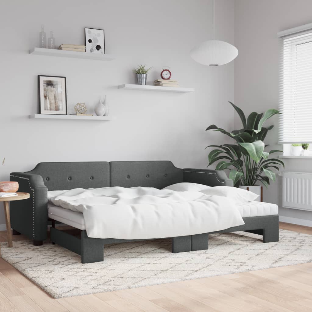 Divano Letto Estraibile Materassi Grigio Scuro 90x190cm Tessuto