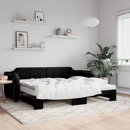 Divano Letto Estraibile con Materassi Nero 90x190 cm in Tessuto