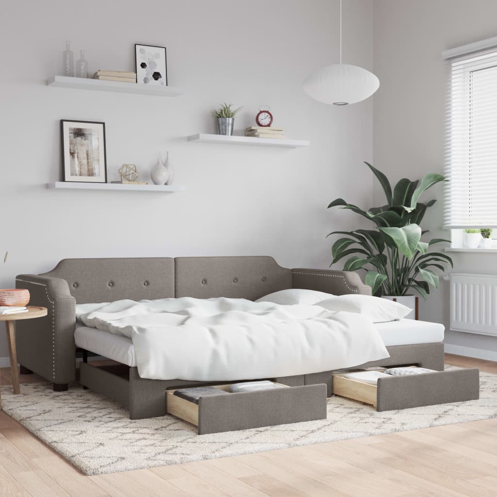 Divano Letto Estraibile con Cassetti Tortora 90x200 cm Tessuto