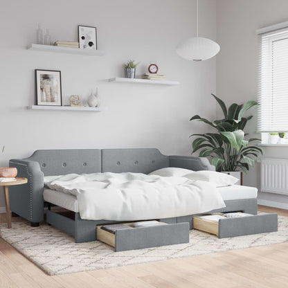 Divano Letto Estraibile Cassetti Grigio Chiaro 90x190cm Tessuto