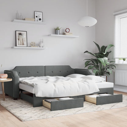 Divano Letto Estraibile Cassetti Grigio Scuro 90x190cm Tessuto