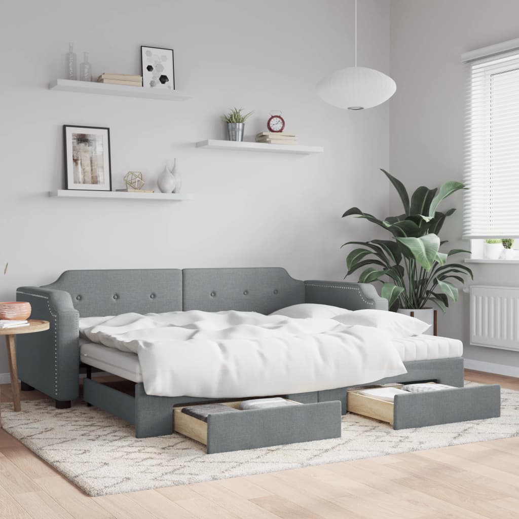 Divano Letto Estraibile Cassetti Grigio Chiaro 90x190cm Tessuto