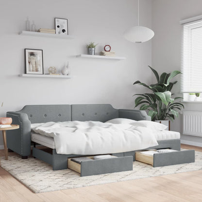 Divano Letto Estraibile Cassetti Grigio Chiaro 90x190cm Tessuto