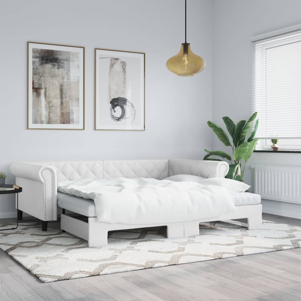 Divano Letto con Letto Estraibile Bianco 90x200cm in Similpelle